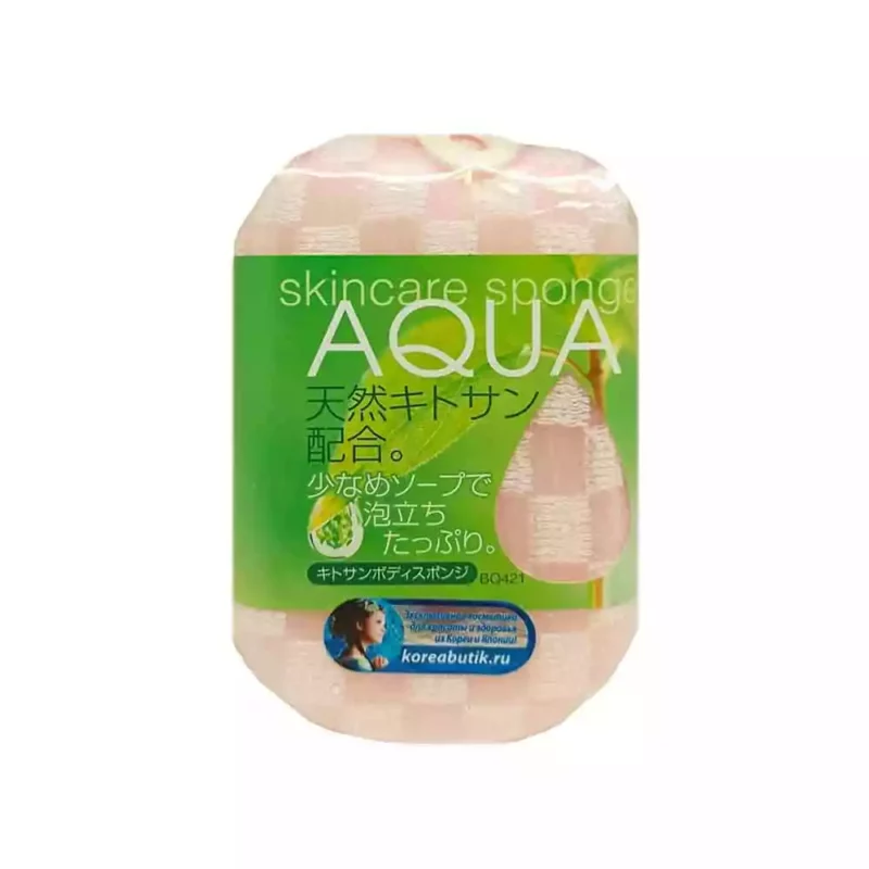 Мочалка-спонж с хитозаном розовая AISEN AQUA, BQ421