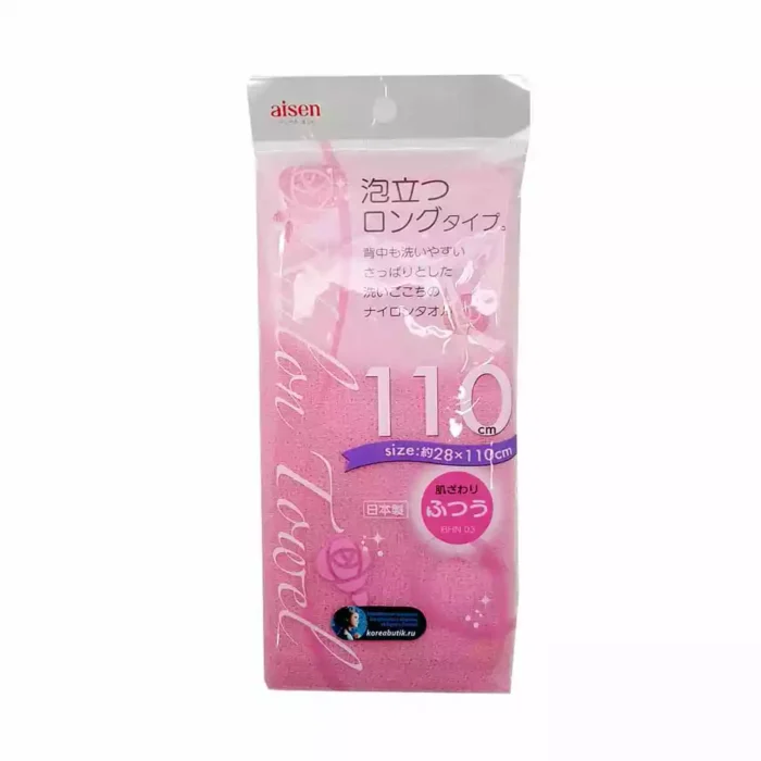 Японская массажная мочалка AISEN для тела средней жесткости розовая BHN 03