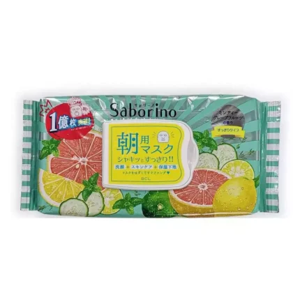 Маска-салфетка утренняя освежающая BCL Saborino Morning Mask Minty Grapefruit, 32шт.