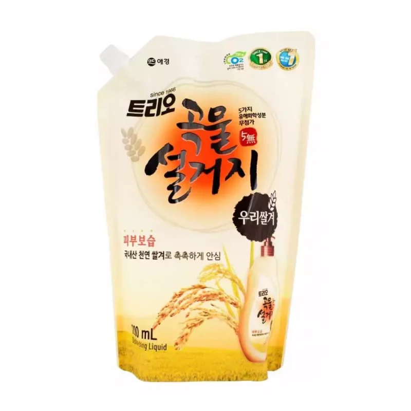 Средство для мытья посуды рисовые отруби Trio Rice Bran, 1200ml