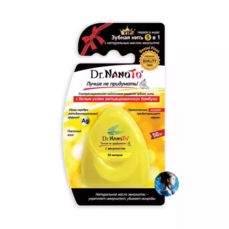Нейлоновая вощеная зубная нить с натуральным маслом эвкалипта Dr.NanoTo