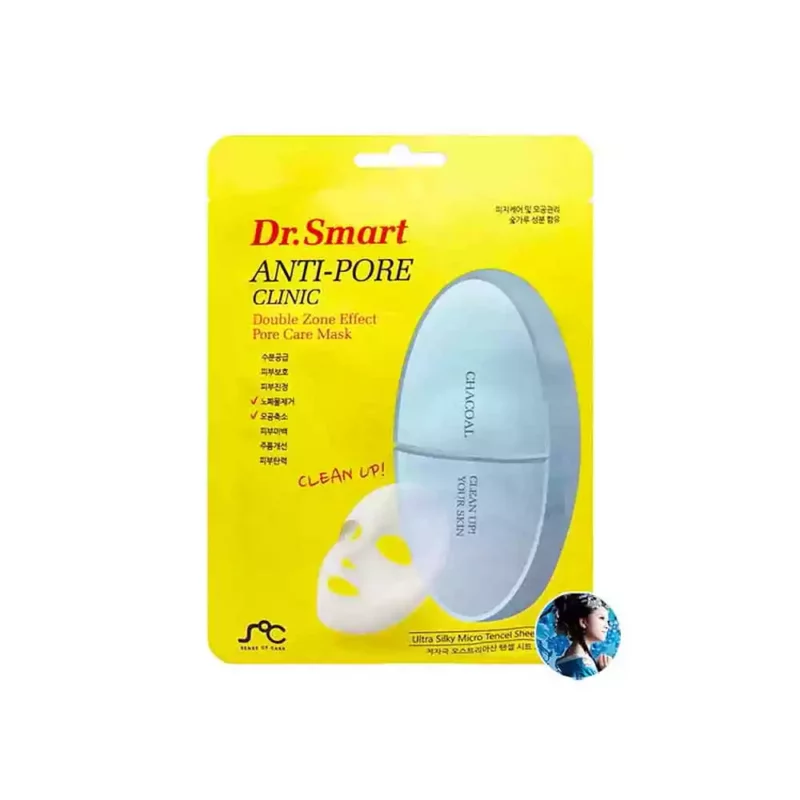 Тканевая маска для ухода за порами лица с древесным углем DR.SMART Anti-Pore Clinic Double Zone