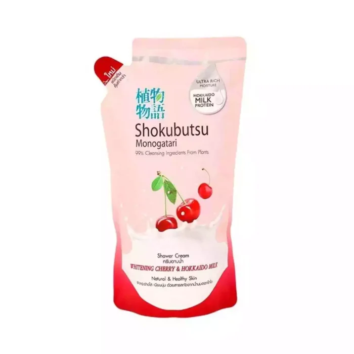 Увлажняющий гель-крем для душа Вишня и молочко Хоккайдо Lion Shokubutsu Monogatari Whitening Cherry & Hokkaido Milk Shower Cream