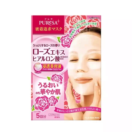 Маски с экстрактом розы и гиалуроновой кислотой Utena Premium Puresa Sheet Mask Rose, 5 шт