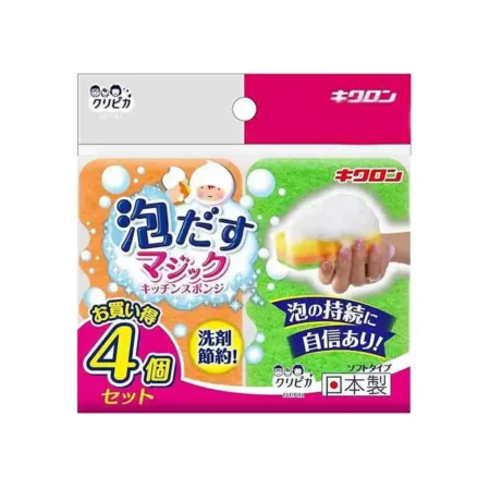 102488 AWADASU SPONGE SCOURER NON SCRATCH Губка для посуды трехслойная, (с эффектом образования обильной пены,мягкий верхний слой), 4шт/уп, 10,5*6,5 см