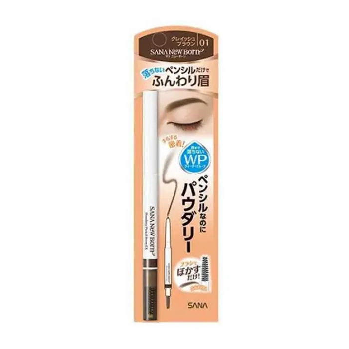 Мягкий пудровый карандаш для бровей с щеточкой SANA New Born Powdery Pencil Brow EX , тон 01, серо-коричневый